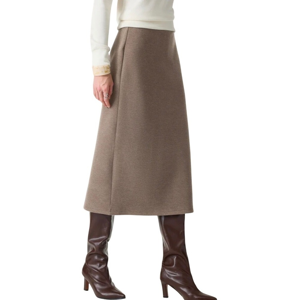 OGL Slimming Wool Blend A-Line Knit Midi Skirt Taupe Brown Medium Womens Scuba